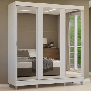 Guarda-Roupa Casal com Pés 3 Portas de Correr de Espelho Reno Madesa B em Oferta na Shopee