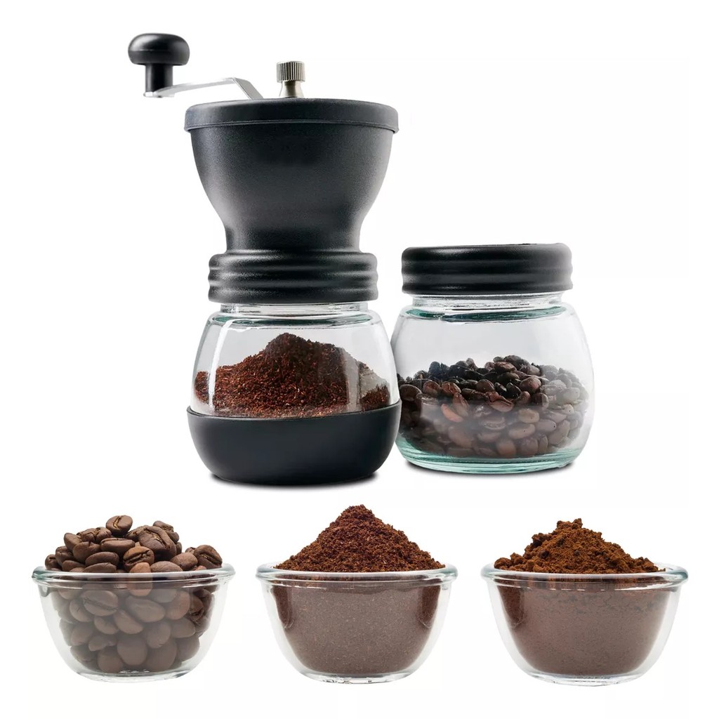 Moedor De Grãos E Café Manual Manivela Inox, Pote Em Vidro U