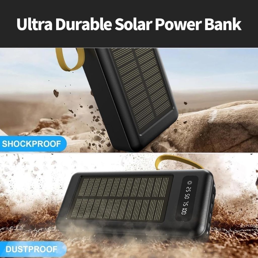 Product image Carregador Portátil Power Bank Solar 20.000mah Com cabos 5 Em1 LED lanterna 6