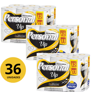 KIT ATÉ 3 PACOTES Papel Higiênico Personal VIP Folha Dupla Neutro 20m C/12 Rolos