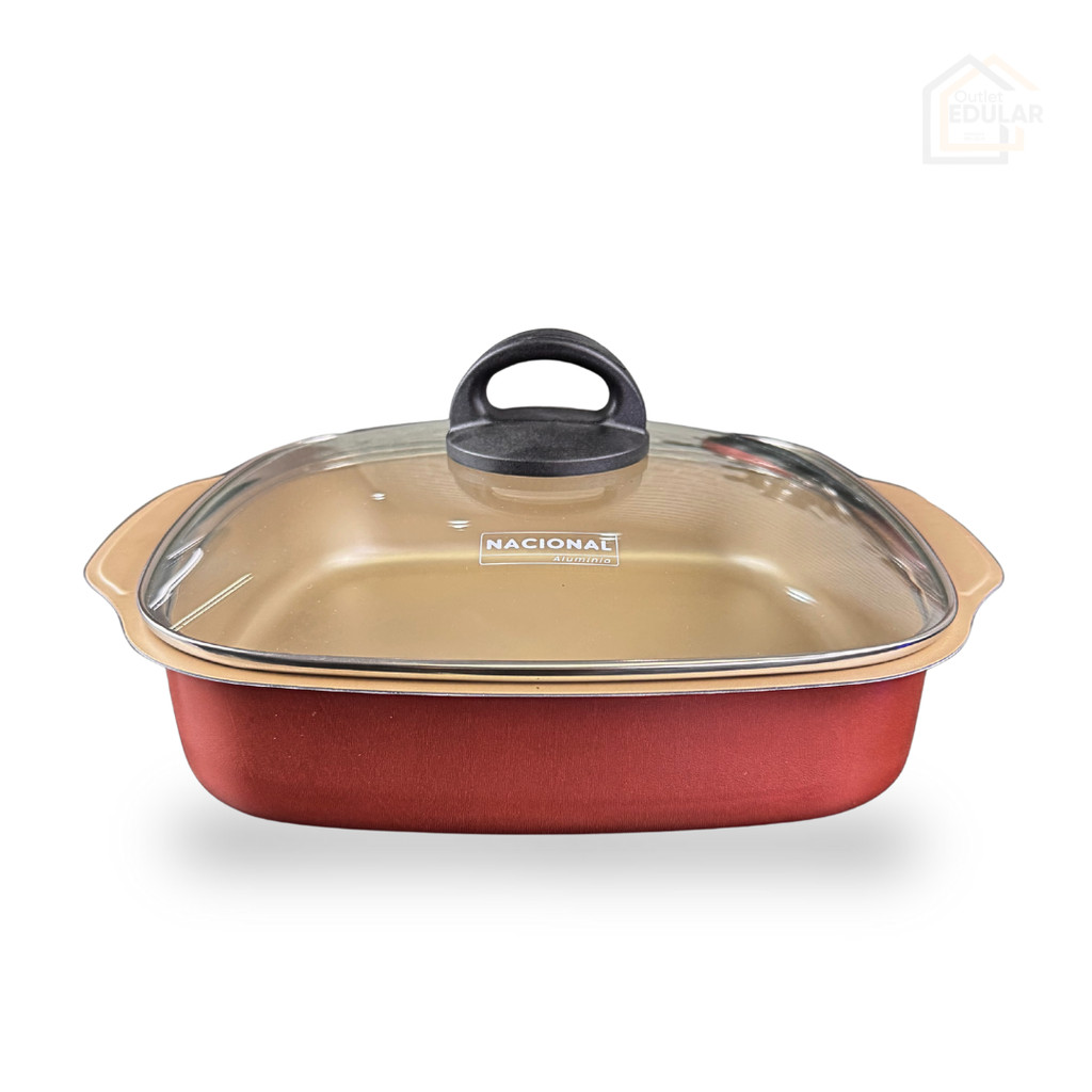Forma Assadeira Alta 25 cm Quadrada Antiaderente com Tampa d