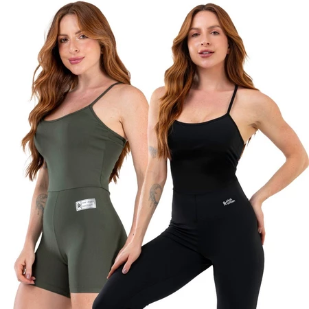 Kit macaquinho fitness feminino + macacão costa nua blackout alcinha zero transparência academia