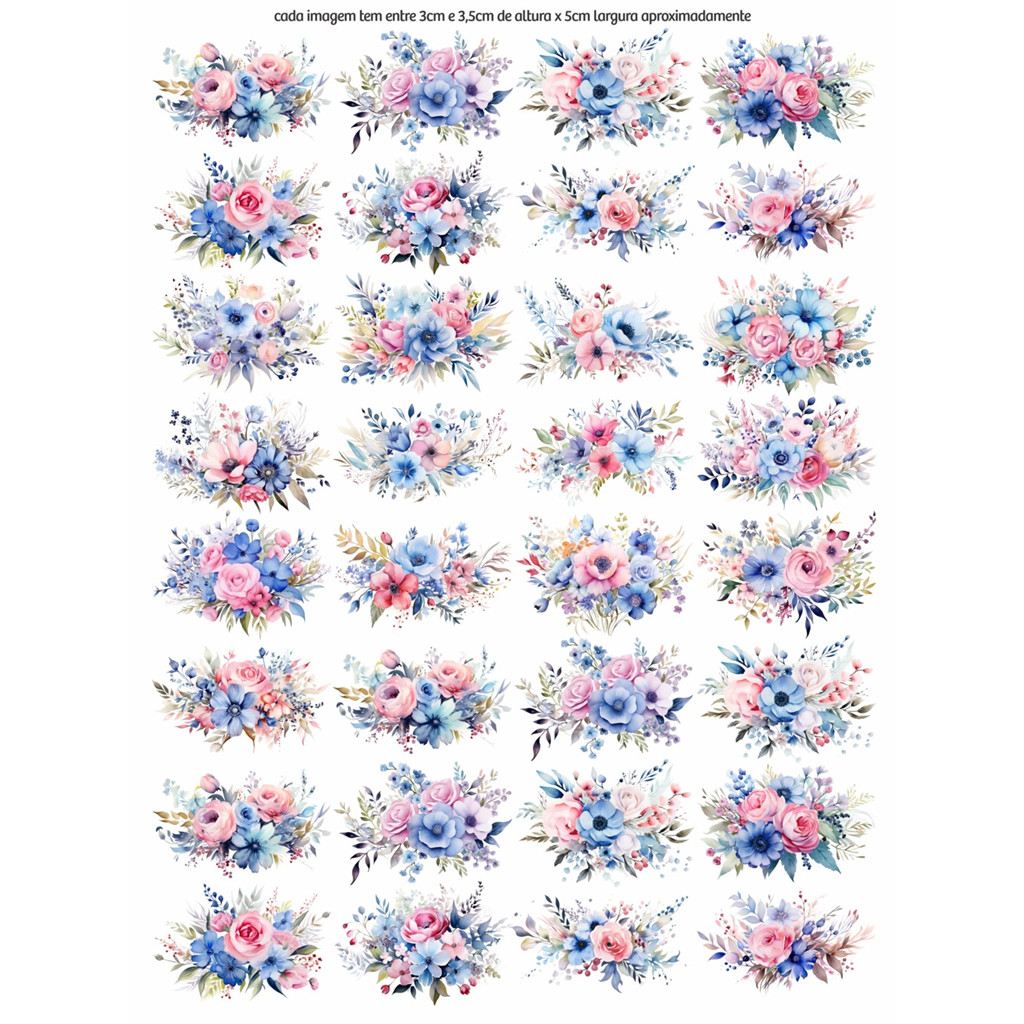 Decalque Hidro Transfer folha A4 - Flores Rosa e Azul P | Shopee Brasil