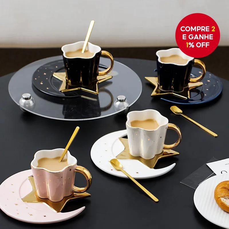 Conjunto De Xícara E Pires De Cerâmica Preta Com Colher , Design De ...