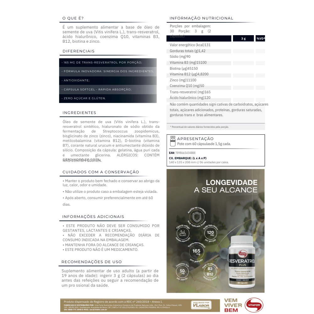 Resveratrol Plus 60Cps 1G Ingredientes
