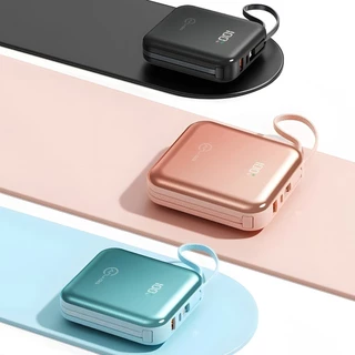 Mini power bank portátil 20.000 mAh com IOS e cabo Tipo C