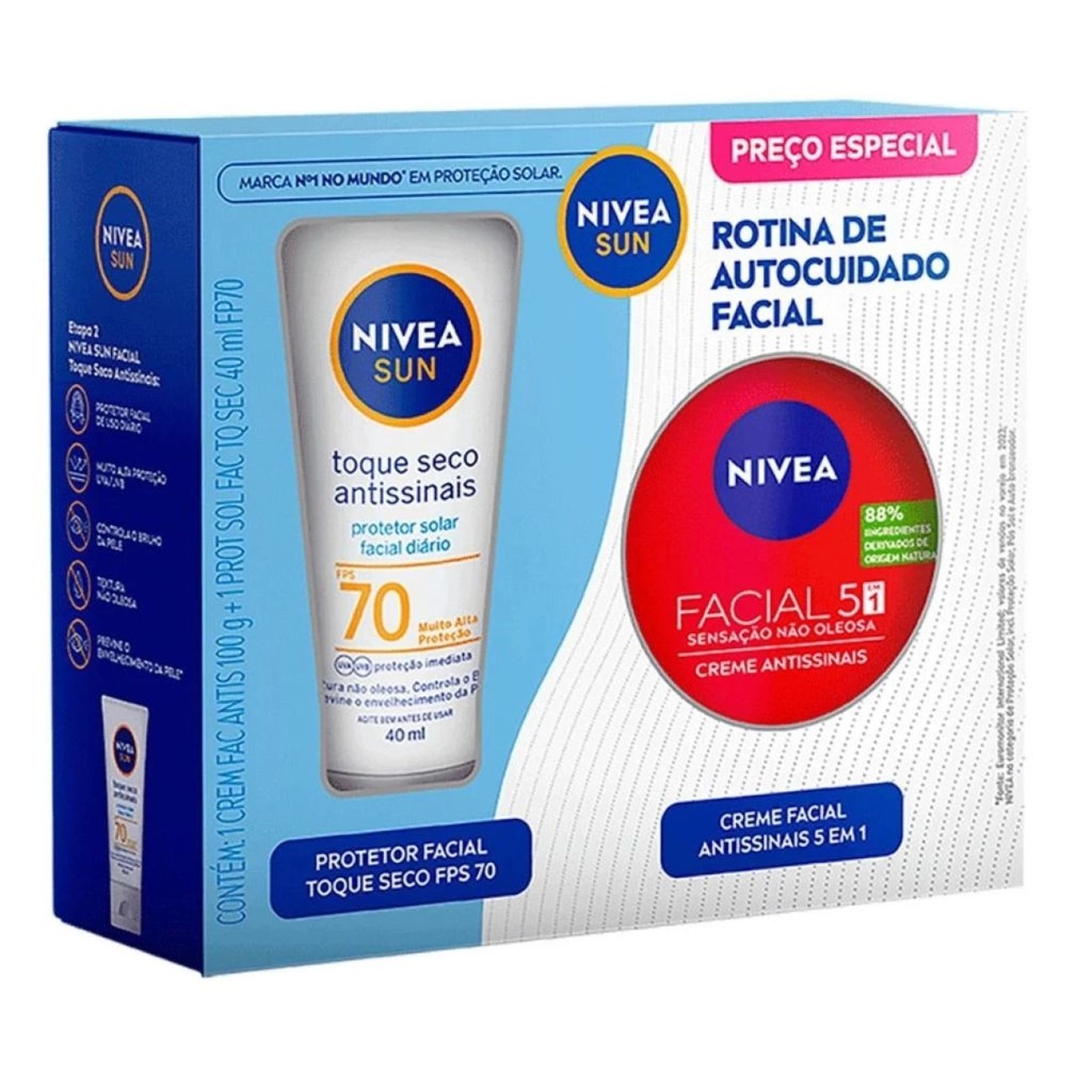 Kit Nivea Protetor Solar Facial Nivea Antissinais Fps70 40g + Creme ...