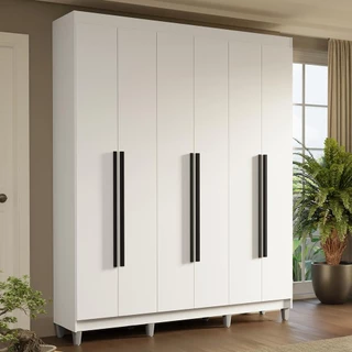 Guarda-Roupa Casal com Pés 6 Portas Batentes Branco/Branco/Preto Saturno Madesa em Oferta na Shopee