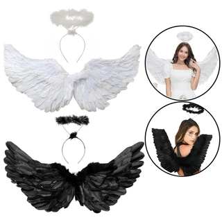 Kit Asa COSPLAY Anjo e Tiara Fantasia Halloween Carnaval Festas - 80 x 60 CM
