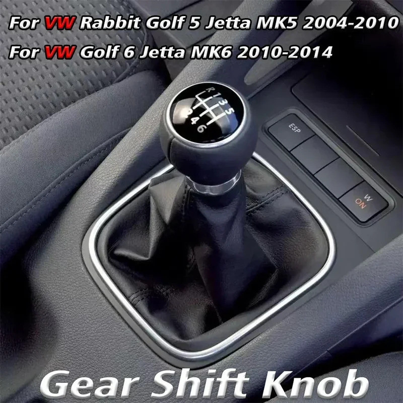 Manopla de Câmbio Manual de 5/6 Velocidades com Coifa de Couro para Volkswagen VW Golf 5 V MK5 MK6 Jetta R32 2004-2014 A