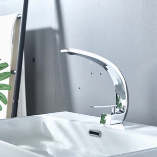 Torneira Banheiro Lavabo Cascata Monocomando Curva Linha Luxo de Mesa Água Quente e Fria Cor Prata em Oferta na Shopee