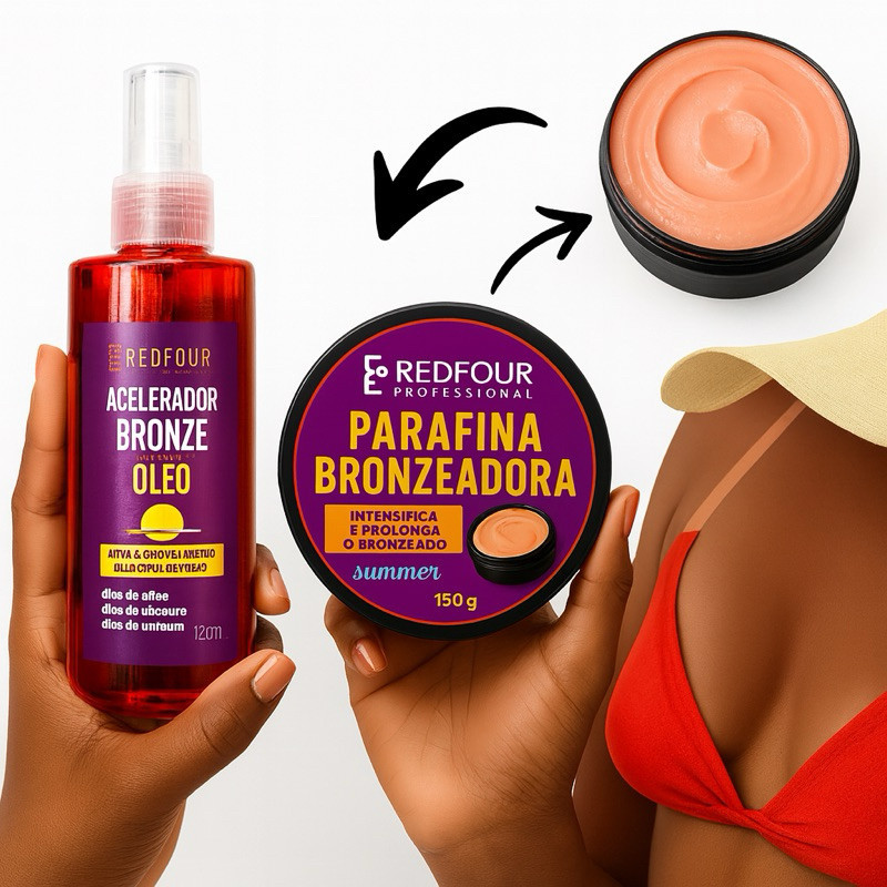 kit 2 em 1 Acelerador De Bronze 120ml + Parafina Bronzeadora RedFour ...