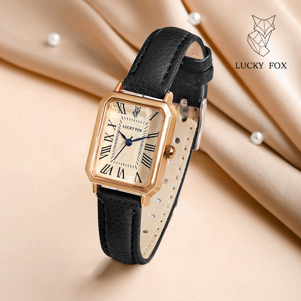 LUCKYFOX Vintage Retângulo Quartzo Relógio Esportivo Feminino Mostrador Pequeno Simples Casual