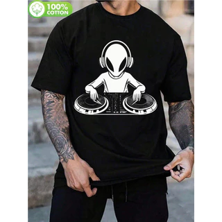 Camiseta Unissex Premium Plus size Alien DJ Graphic Básica Oversized 100% Algodão Confecção Própria