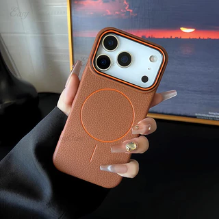 Textura De Couro De Luxo Magnetismo Caso Para iPhone 17 Ar 16 15 14 13 Pro Max À Prova De Choque Macio TPU Capa
