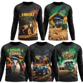 Camiseta Proteção Solar UV Agro Rural Trator Colheita Soja em Oferta na Shopee