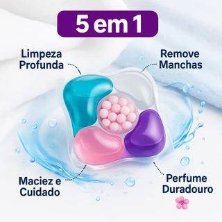 Detergente 5 em 1 Cápsulas de Lavagem 12unidade Lava Roupas Remove Manchas Protege Cores Dissolve em Água Fria