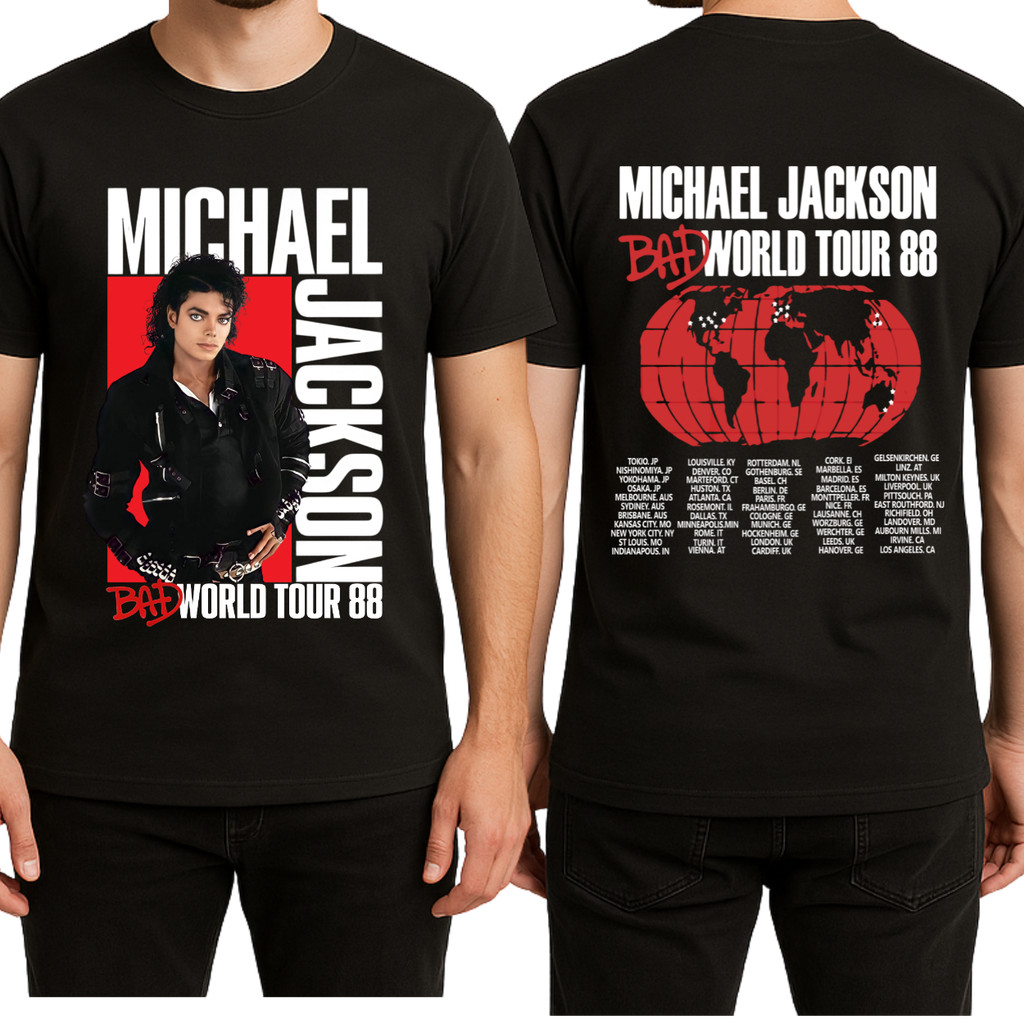 Camiseta Michael Jackson Bad World Tour 88 Rei do Pop Rock Camisa