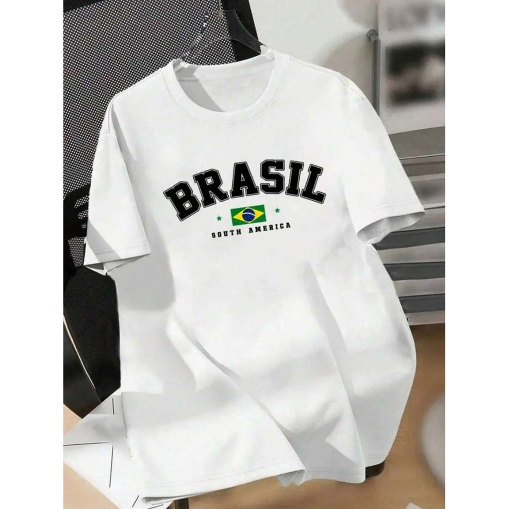 Camisa masculina e feminina estampada brasil 100% algodão moda verão em Oferta na Shopee