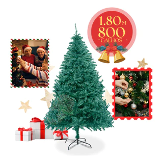 Árvore De Natal Tradicional Pinheiro Luxo 1.80m 800 Galhos Cheios Montagem Rápida Decorativa Natalina Luzes de Natal