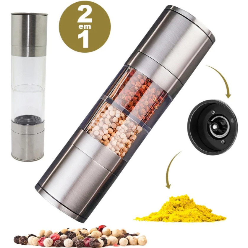 Moedor de Pimenta E Sal Grosso Triturador Manual Duplo 2 em 
