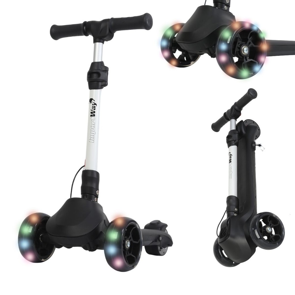 Patinete Elétrico Infantil 3 Rodas 130W Preto Com Luzes LED Coloridas e ...