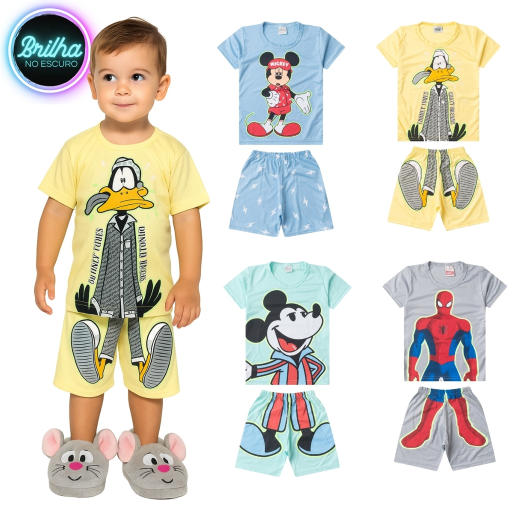 Conjunto Pijama Brilha no Escuro Personagens Menino Infantil