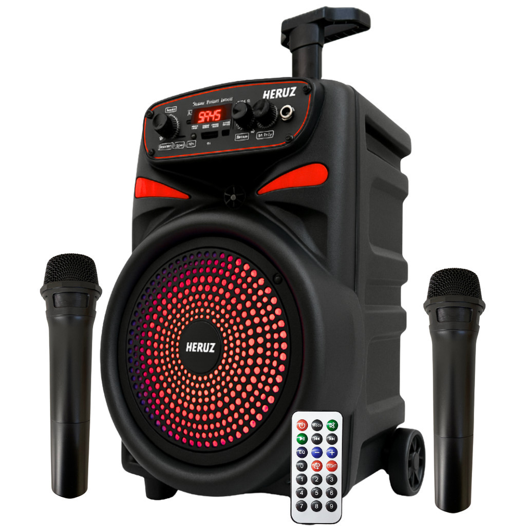Caixa de Som 2 Mic Sem Fio Karaoke Residencial Grande Potencia 2000 Pmpo