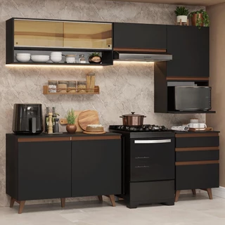 Armário de Cozinha Completa 250cm Preto Reims Madesa 10 em Oferta na Shopee