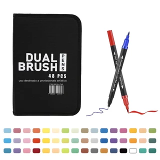 Kit 48 Cores Caneta Dual Brush Coloridas para Desenho e Lettering e Estojo de Armazenamento com Zíper marisa em Oferta na Shopee