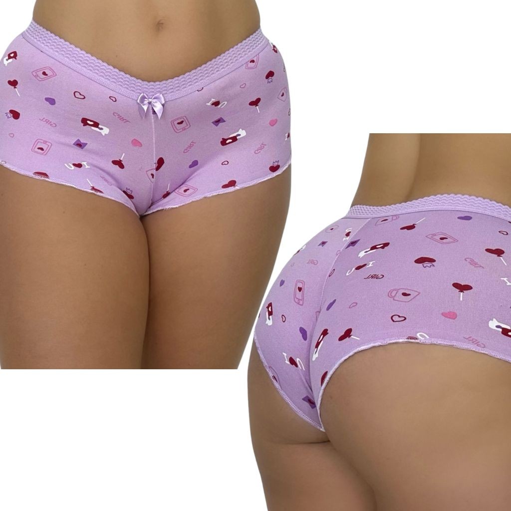 Short Calcinha Curto Feminina Estampadas Em Suede Conforto Sexy Lingerie