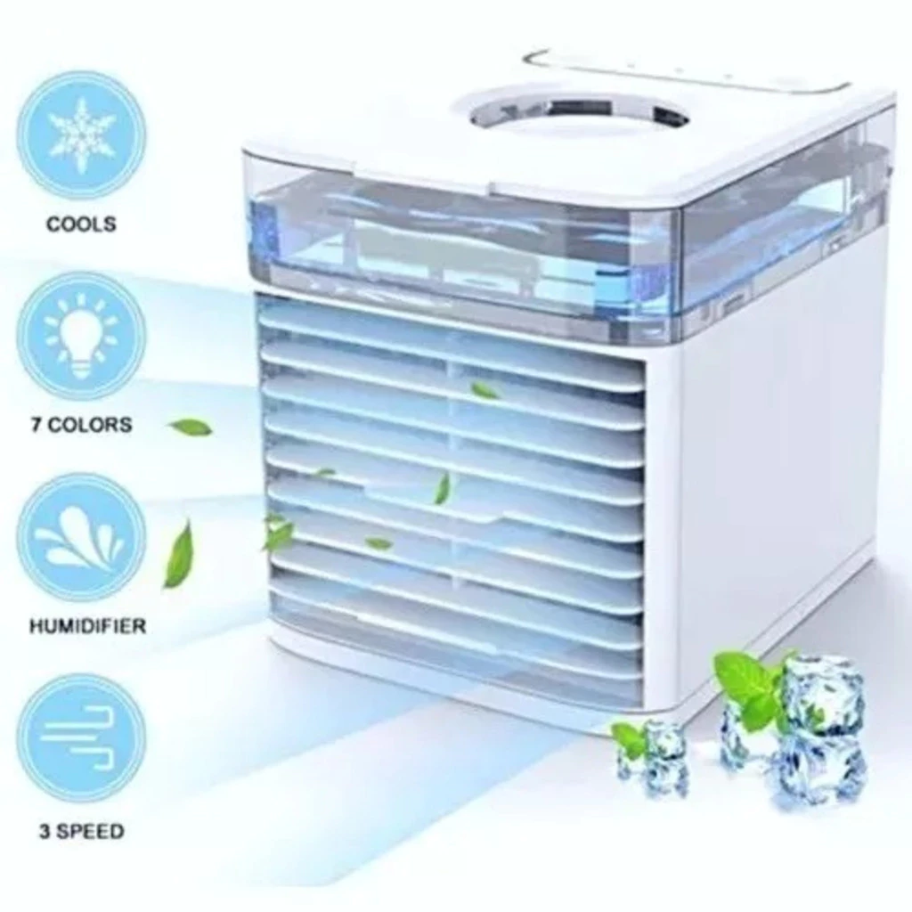 Mini Ar Condicionado Portatil Air Cooler Umidificador Climatizador Luz Led Original Usb Portatil