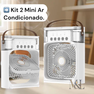KIT 2 Mini Umidificador Portátil 4 em 1 Ar Condicionado Climatizador Ventilador com LED Colorido