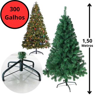 Arvore de Natal Pinheiro Tradicional 1,50 Metros 300 Galhos Cheia Hastes Flexíveis Pés de Ferro