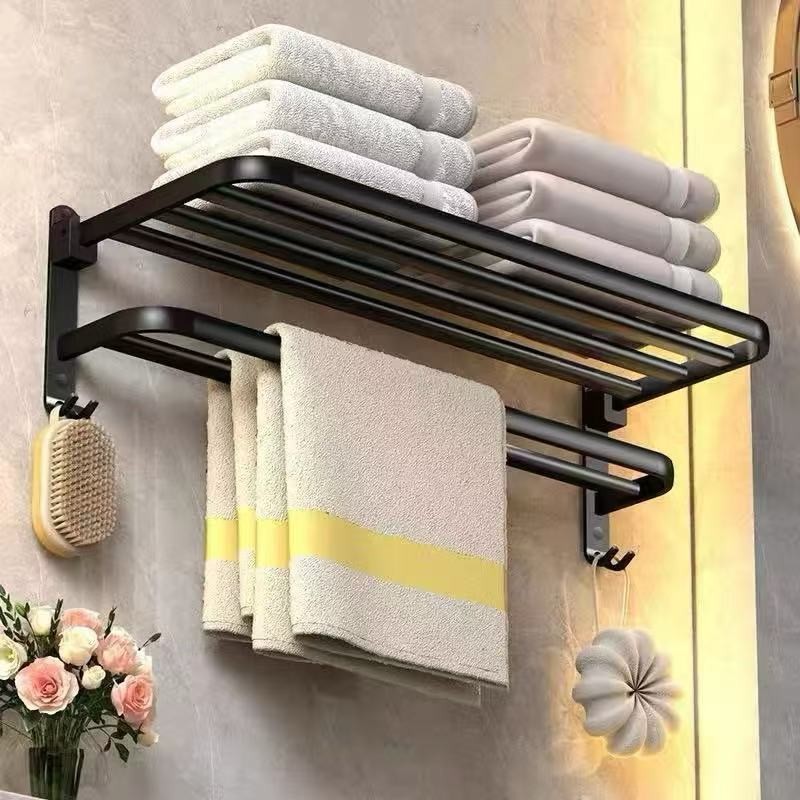 Porta Toalha Suporte Toalheiro Banheiro Duplo Aço Inox Premium Retratil 90° Sem adesivos, precisa fazer furos