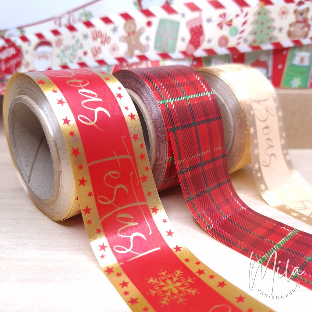 Fita Plástica Decorada de Natal para Laços 32mm x 10 metros Várias ...