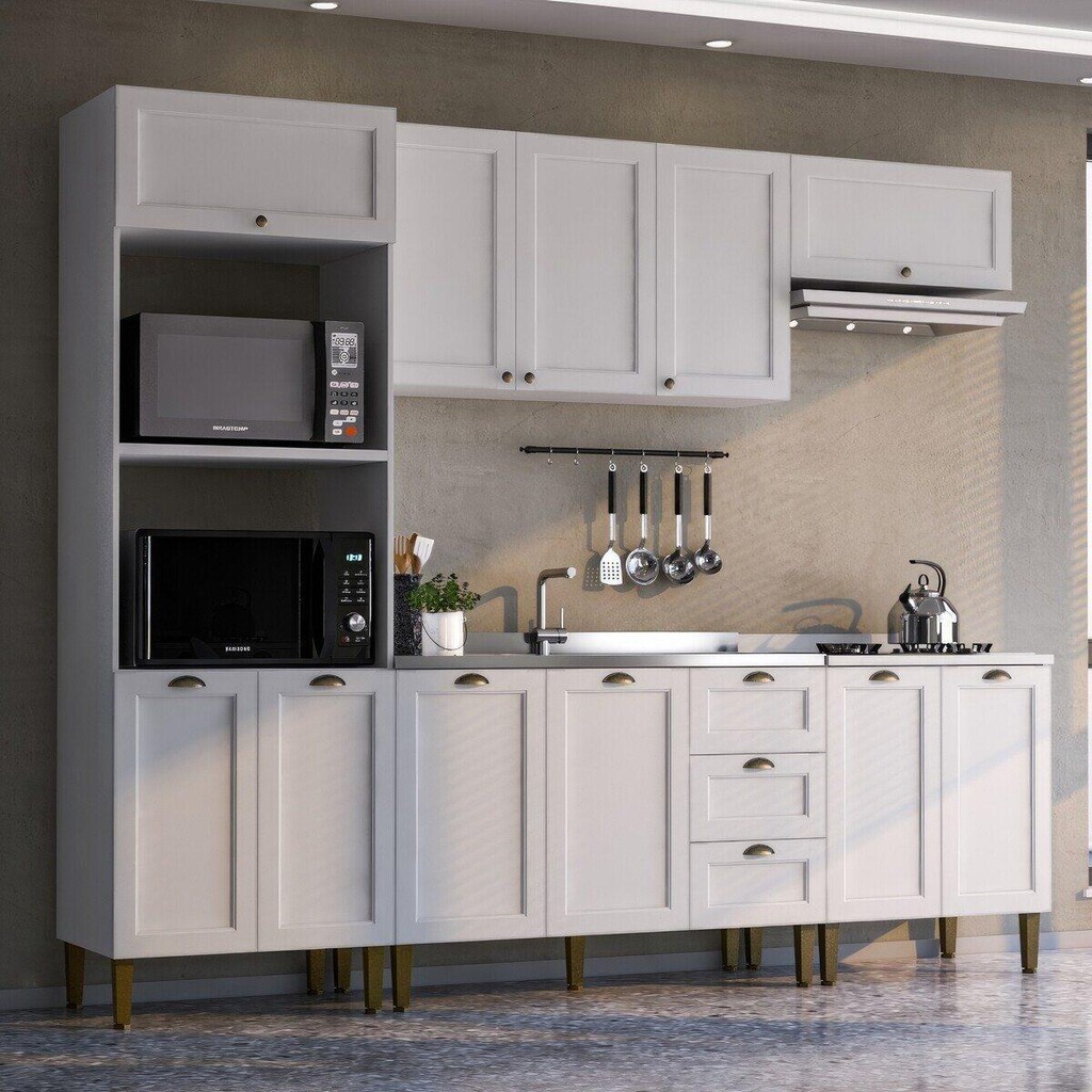 Armário Cozinha Americana Modulada Completa 260cm 5 Peças com Balcão ...