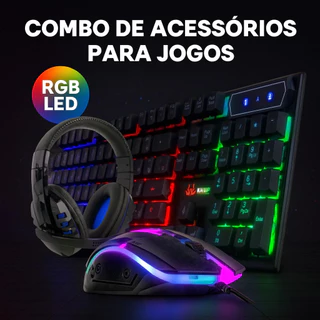 Kit Gamer 3 em 1 - Teclado RGB, Mouse com LED e Headset com Microfone para Jogos no PC e Notebook em Oferta na Shopee