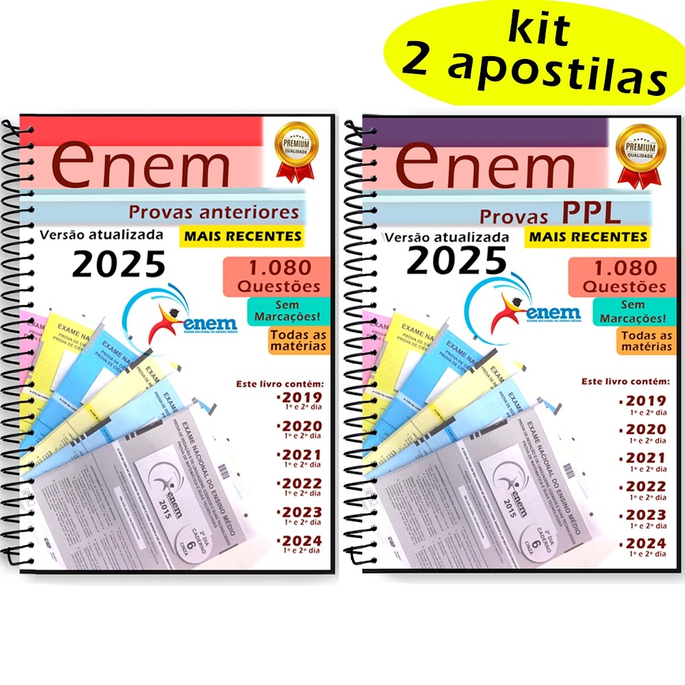 Kit Enem provas anteriores Normal + PPL 2019 a 2024 + gabaritos ...