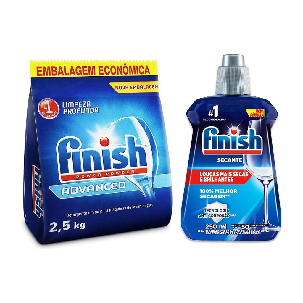 Kit Finish Detergente Em Pó 2,5kg + Secante 250ml para Lava Louças ...