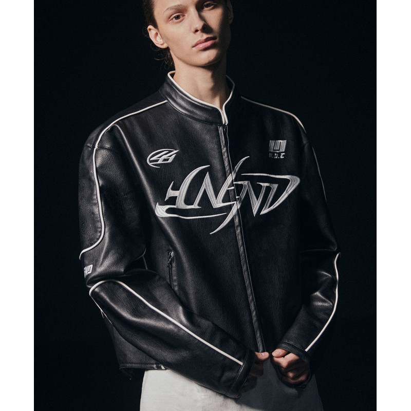 Leather ver. Tribal Logo Racing Jacket - Black | Shopee Brasil