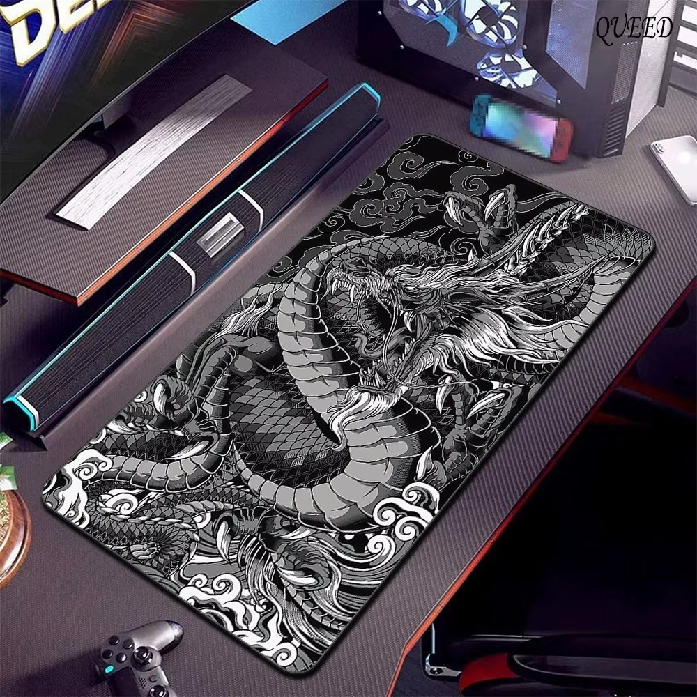 Mouse Pad Abstrato Gamer Dragão Antiderrapante Grande 90x40 cm Borda Costurada Desk Pad Office Tapete Profissional