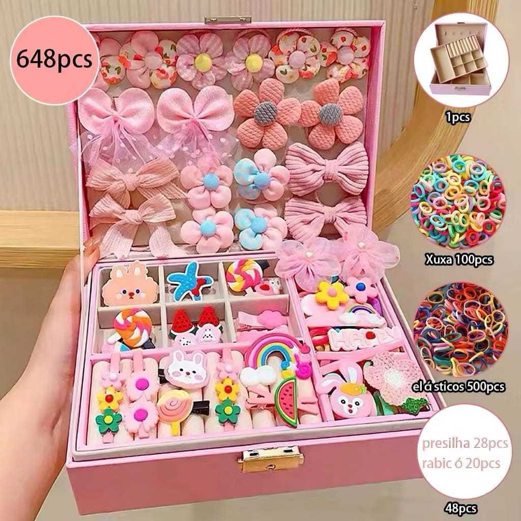 Kit Caxinha Com 648 Peças Elástico ,Xuxinha, Presilhas Para Cabelo ...
