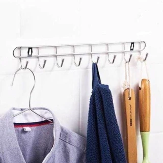 Suporte Cabideiro Com 8 Ganchos Gancho de Parede Multiuso 47X4,5CM Em Metal Inox Suporta até 5kg em Oferta na Shopee