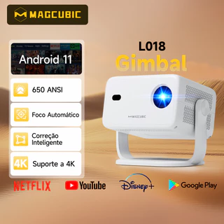 Projetor Magcubic L018 Foco Automático 650ANSI Nativo 1080P Suporte 4K Android11.1.0 WiFi6 Gimbal 360 °