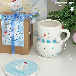 Caneca de Cerâmica de Boneco de Neve Fofo com Esmalte, Copo de Café, Leite, Água, Presente de Inverno para Mulheres, Pre