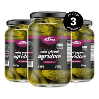 Kit 03 Mini Pepinos Agridoce em Conserva Rigomel 300g