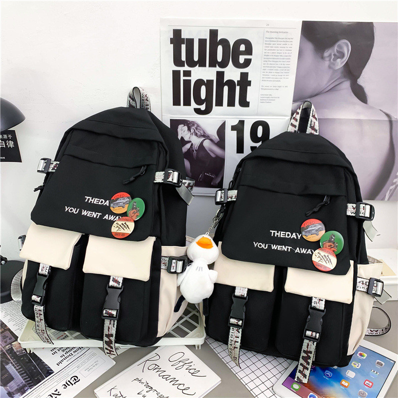 Unissex Mochila De Escola De Estudante De Grande Capacidade Com Bloco De Cor Mochila De Nylon Repelente De Água