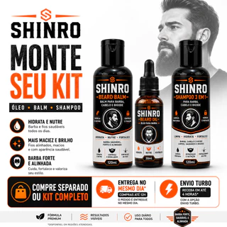 Shampoo 3 em 1 / Oleo / Balm Para Barba Cabelo e Bigode Kit Barba Monte Seu Kit