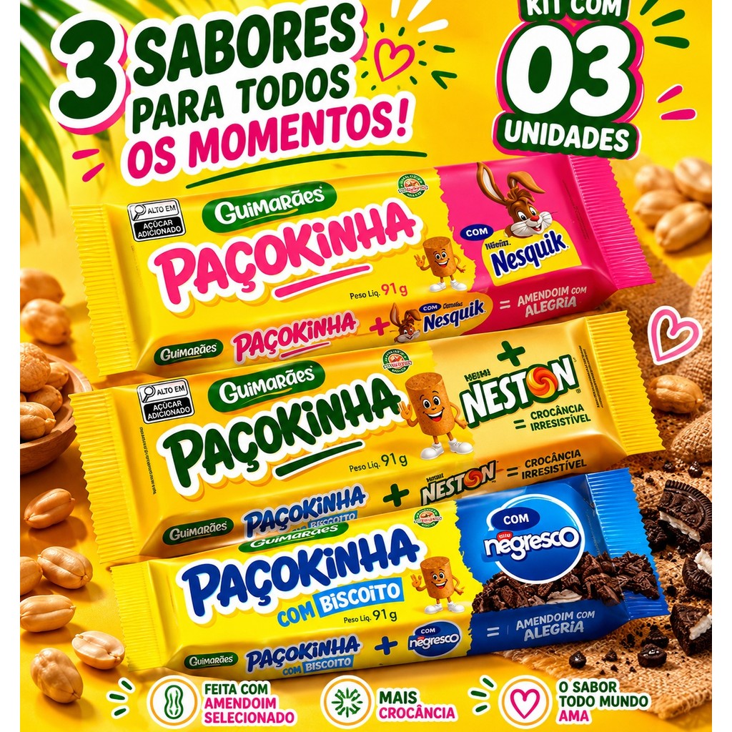 Kit 3 Paçokinha Guimarães 91g – Neston + Nesquik + Negresco | 1 Unidade ...